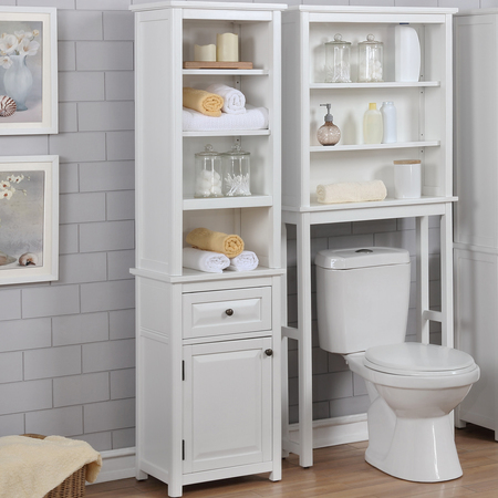 Alaterre Furniture Dorset Bathroom Storage Tower with Open Upper Shelves, Lower Cabinet and Drawer ANVA7678WH